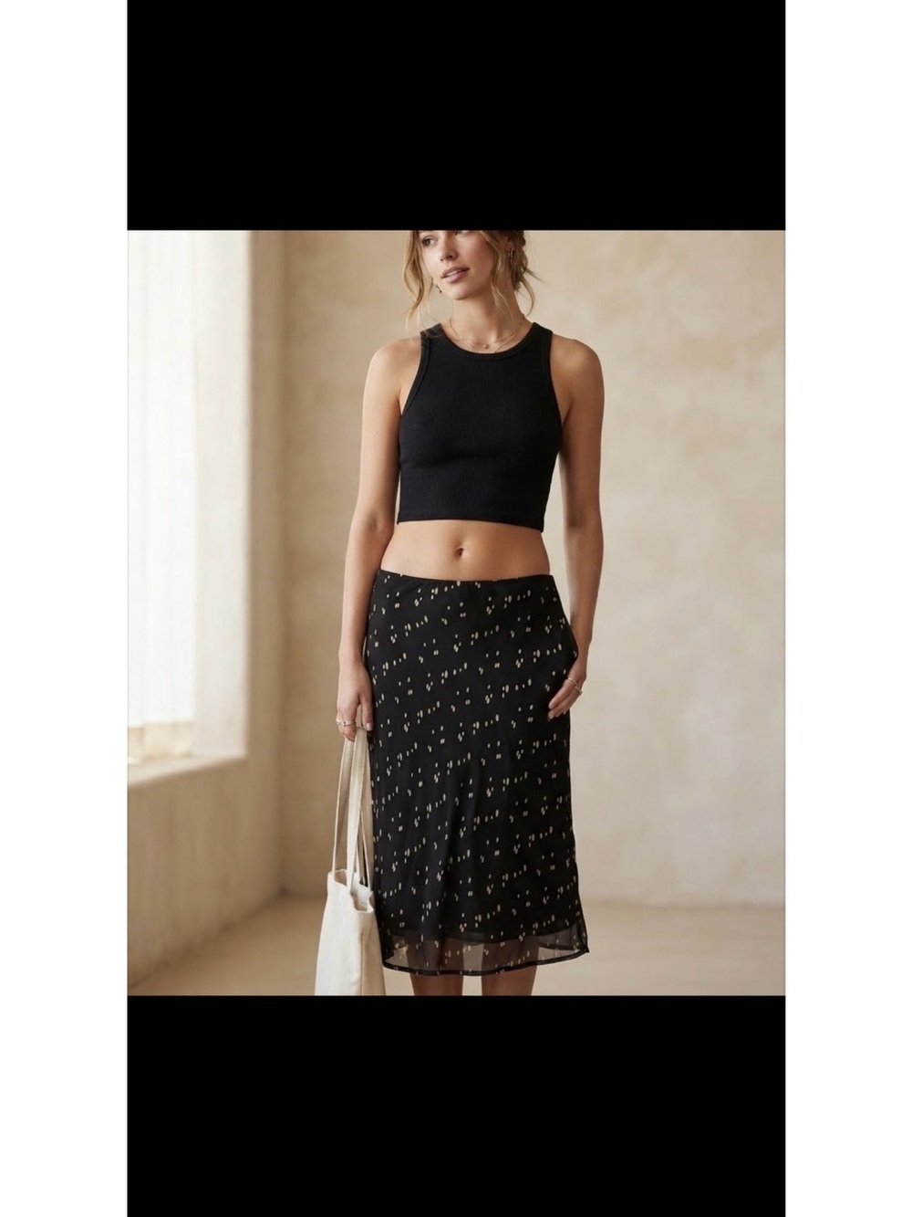 Lily Black Midi Skirt with White Polka Dot Print